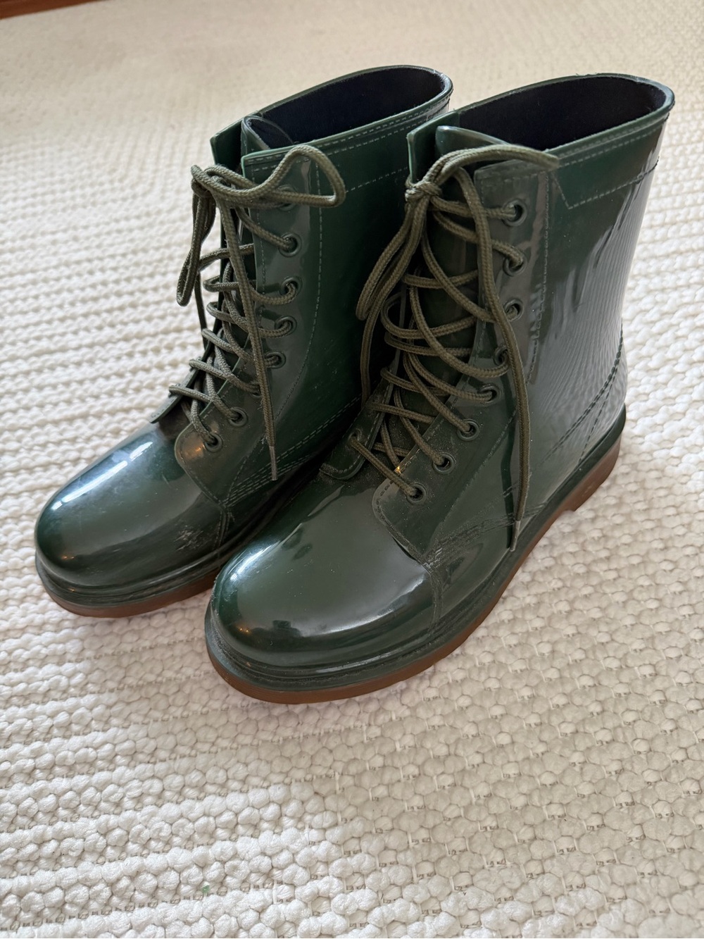 Design Lab Green Gloss Lace-Up Women's Ankle Boots Size 8
